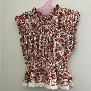 Doen Floral Ruffle Tank Top - Red and Green